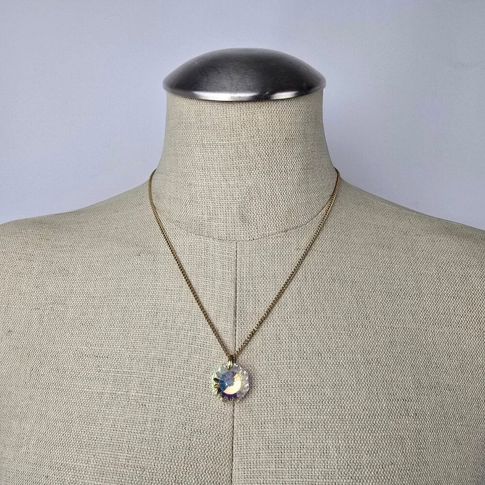 Vintage Gold Tone Faceted AB Glass Pendant Necklace